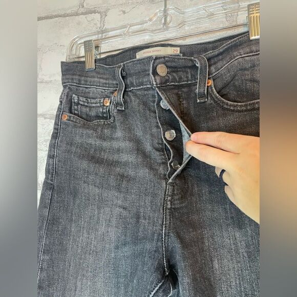 Levi's Wedge Skinny Grey Dark Distressed Hem Denim Jeans Button Up Closure - Picture 5 of 7